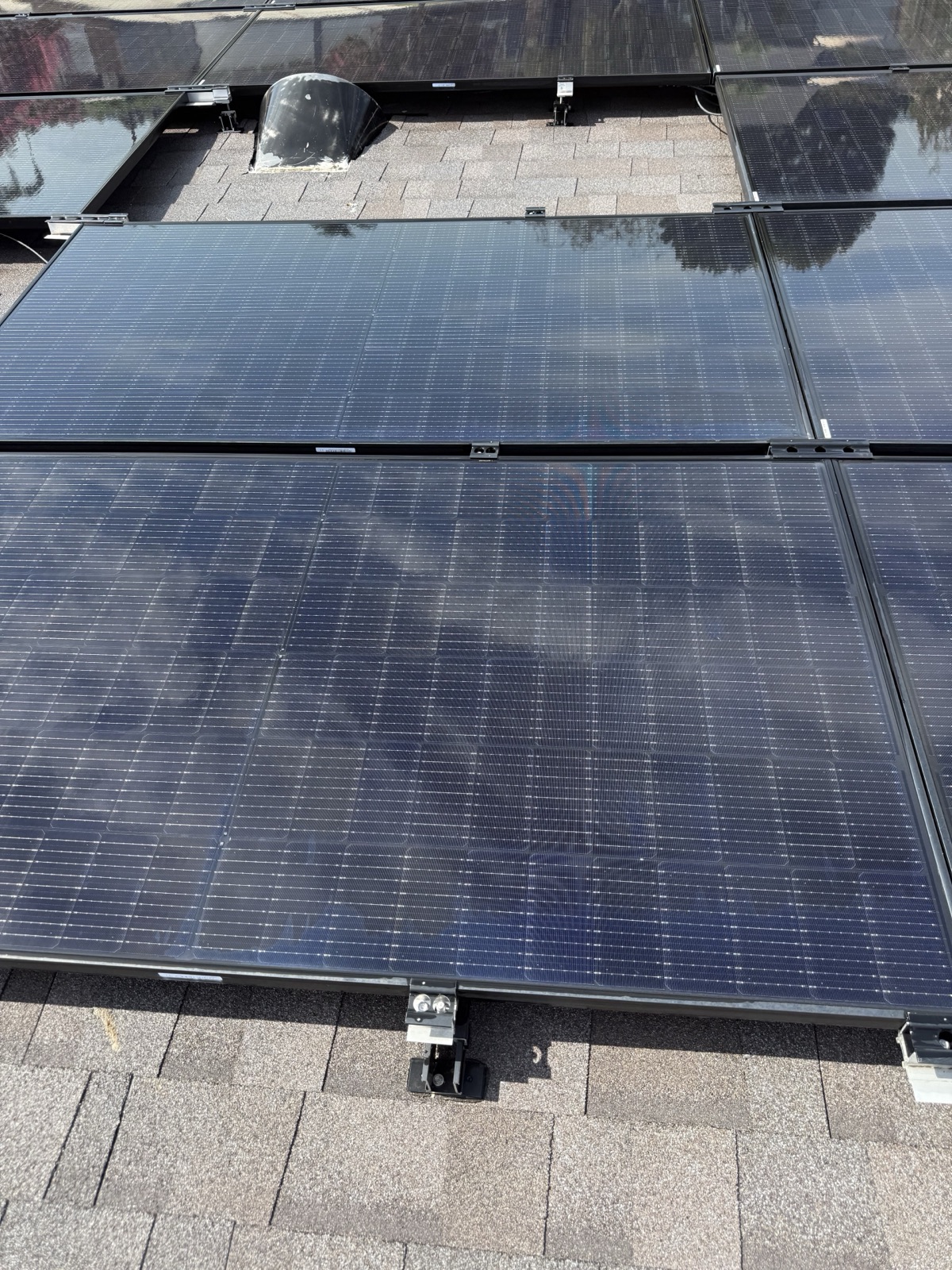 Close view of spotless solar panels after cleaning